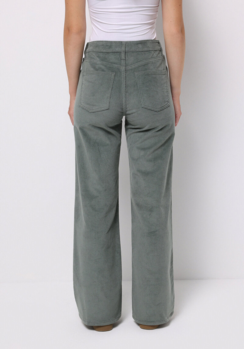 Berry Fit Yüksel Bel Geniş Paça Kadın Yeşil Pantolon