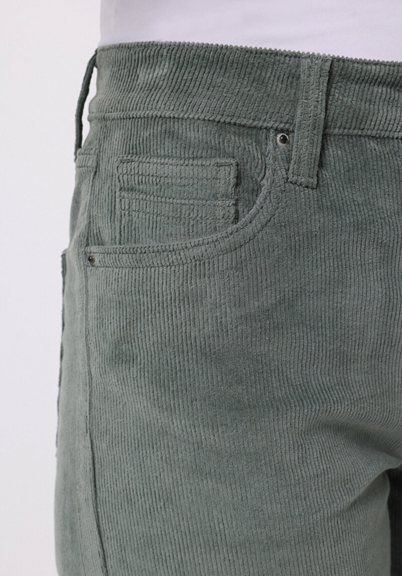 Berry Fit Yüksel Bel Geniş Paça Kadın Yeşil  Pantolon