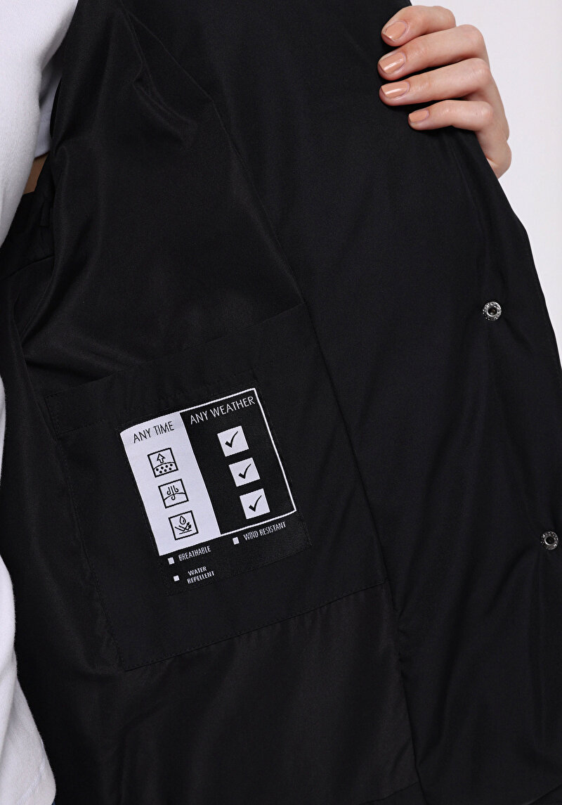 Regular Fit Kapüşonlu Fermuarlı Astarlı Çıkarılabilir Kapüşonlu Kadın Siyah Mont