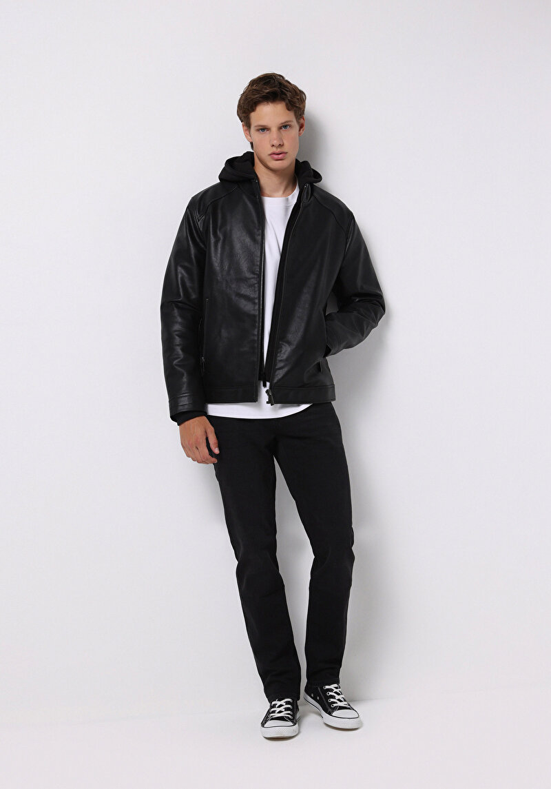 Slim Fit Erkek Siyah Mont Pu