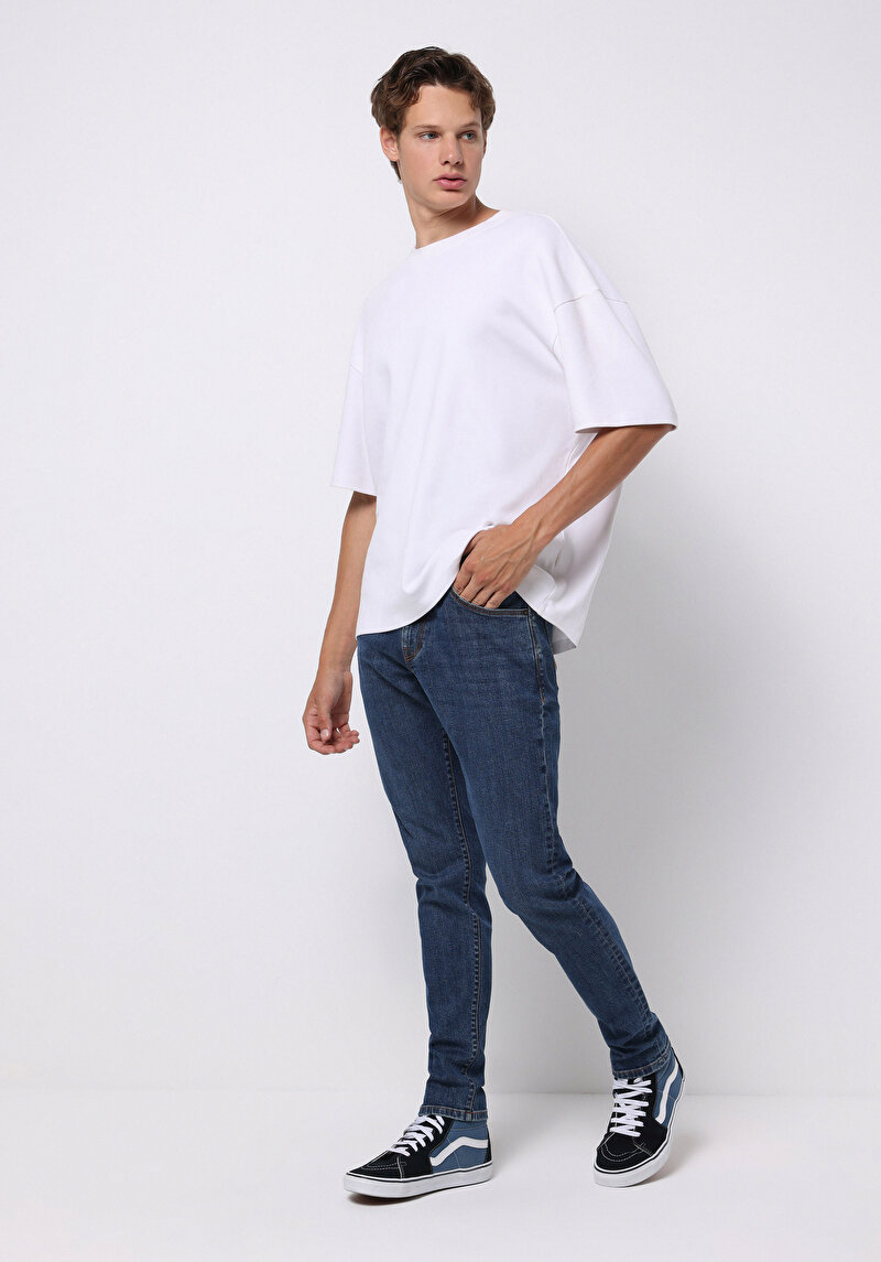 Slim Fit Düşük Bel Dar Paça Erkek İndigo Jean Pantolon