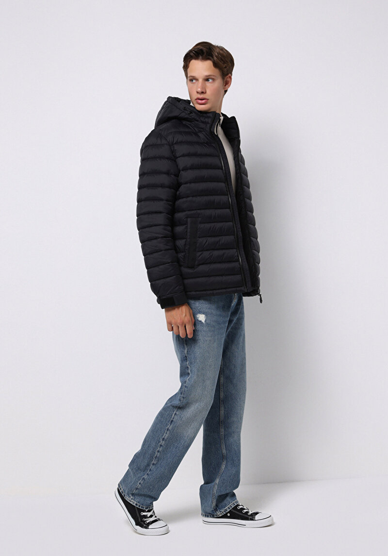 Slim Fit     Erkek Siyah Mont