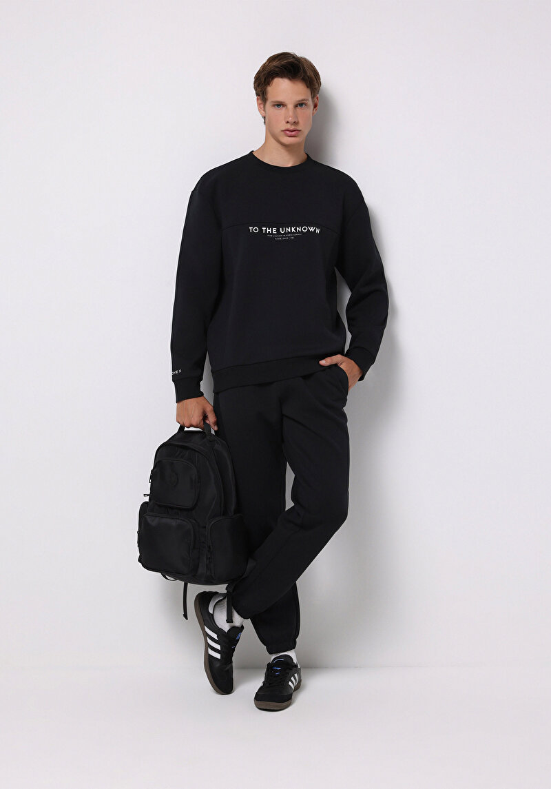 Comfort Fit   Erkek Siyah Sweatshirt