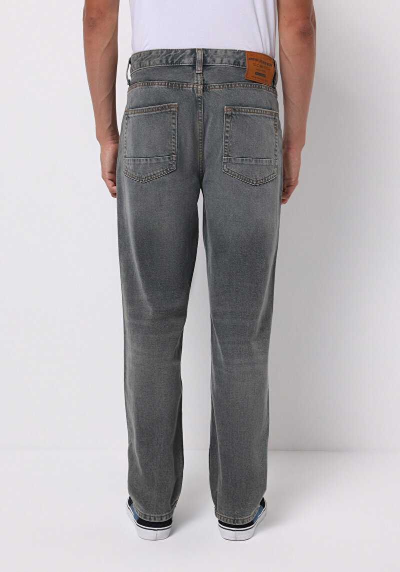 Loose Straight Fit Orta Bel Düz Paça Erkek İndigo Jean Pantolon