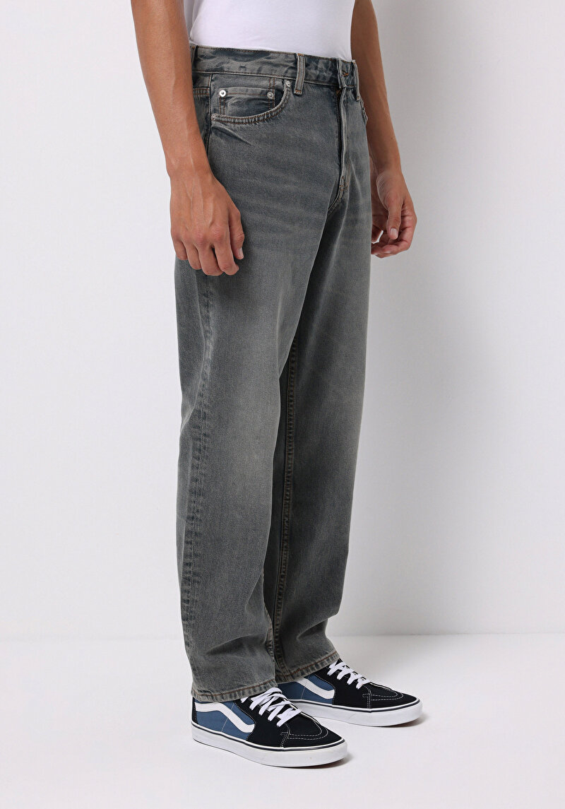 Loose Straight Fit Orta Bel Düz Paça Erkek İndigo Jean Pantolon