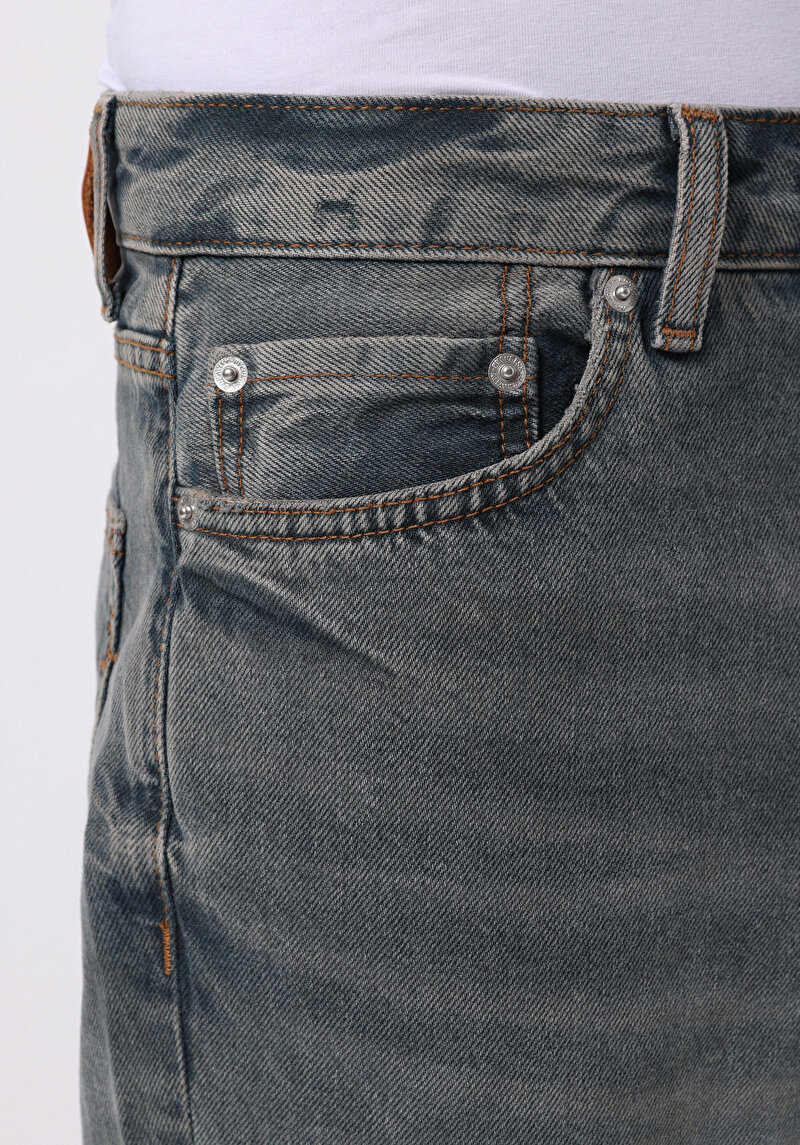 Loose Straight Fit Orta Bel Düz Paça Erkek İndigo Jean Pantolon