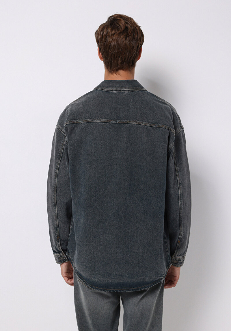 Oversize Fit   Erkek Mavi Shacket