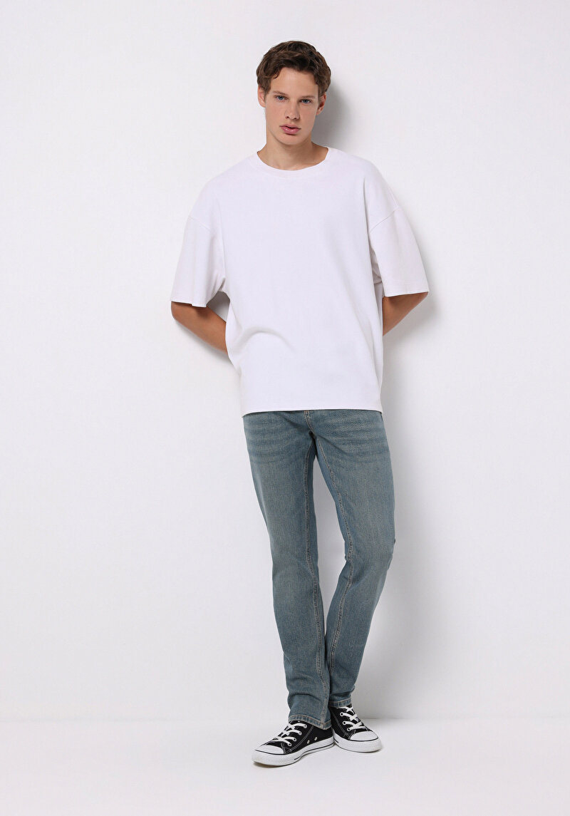 Straight Fit Erkek İndigo Jean Pantolon