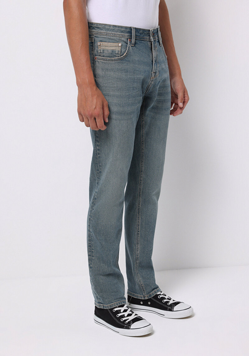 Straight Fit Erkek İndigo Jean Pantolon