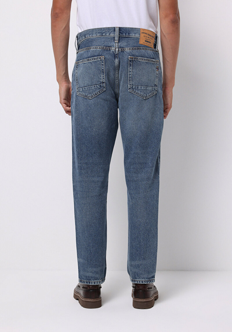 Loose Tapered Fit Erkek İndigo Jean Pantolon