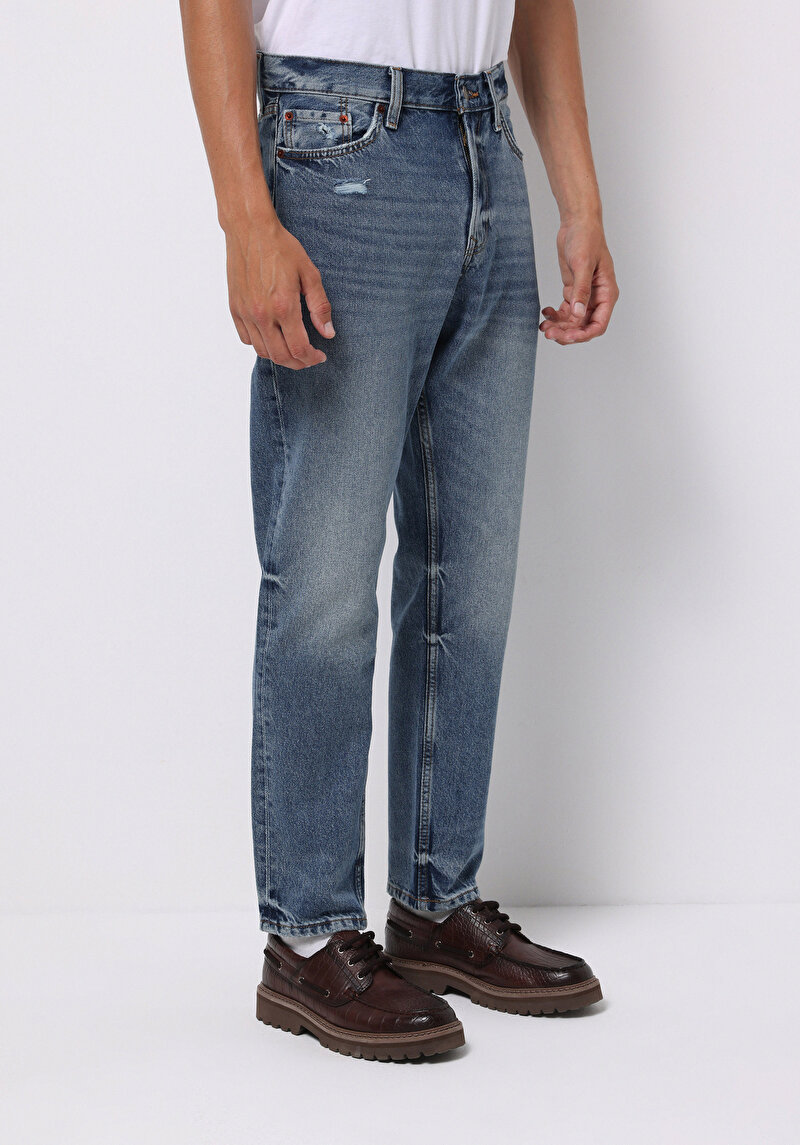 Loose Tapered Fit Erkek İndigo Jean Pantolon