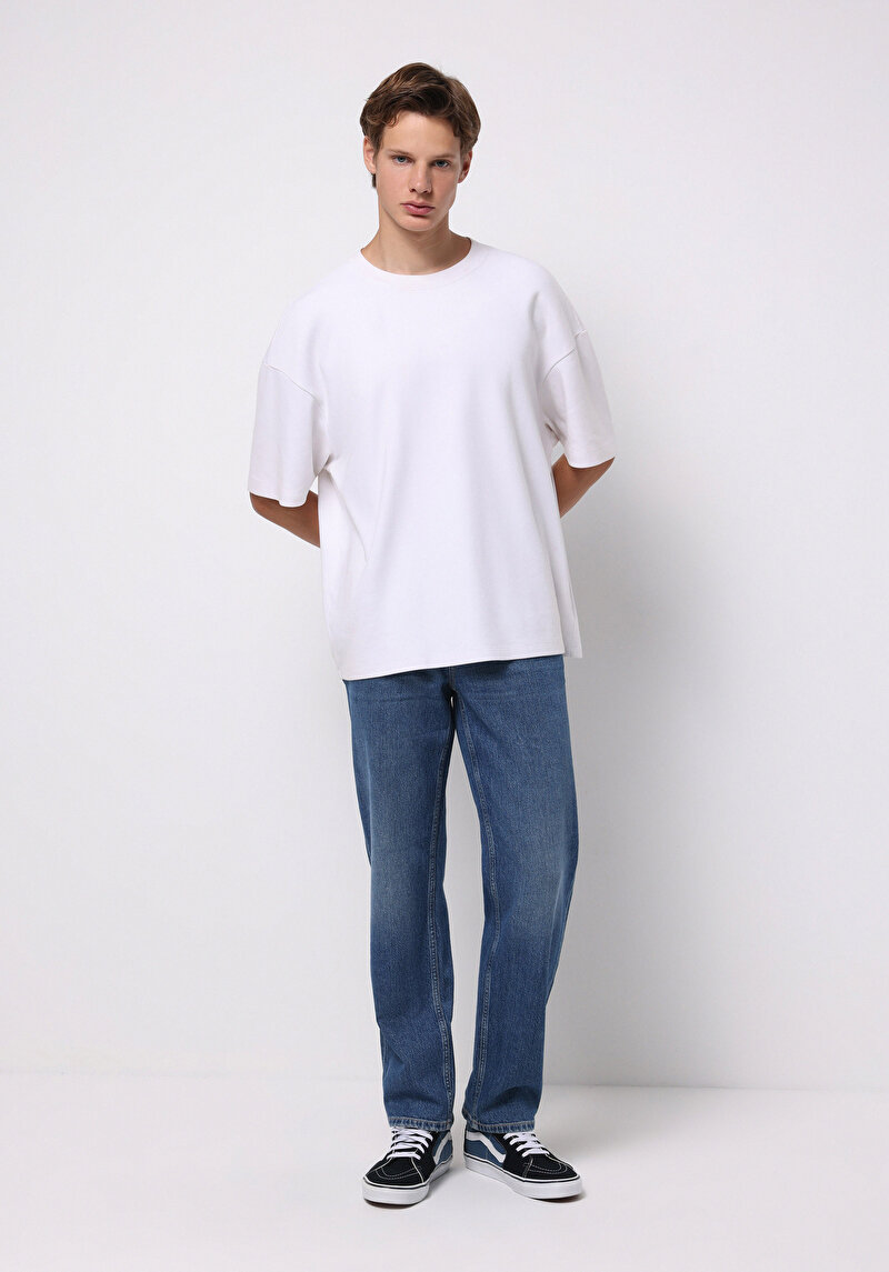 Loose Straight Fit Erkek İndigo Jean Pantolon