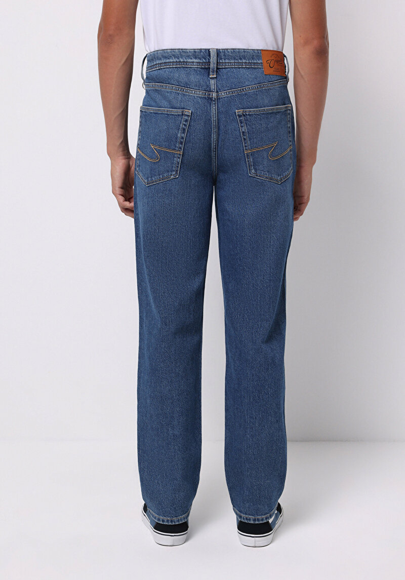 Loose Straight Fit Erkek İndigo Jean Pantolon