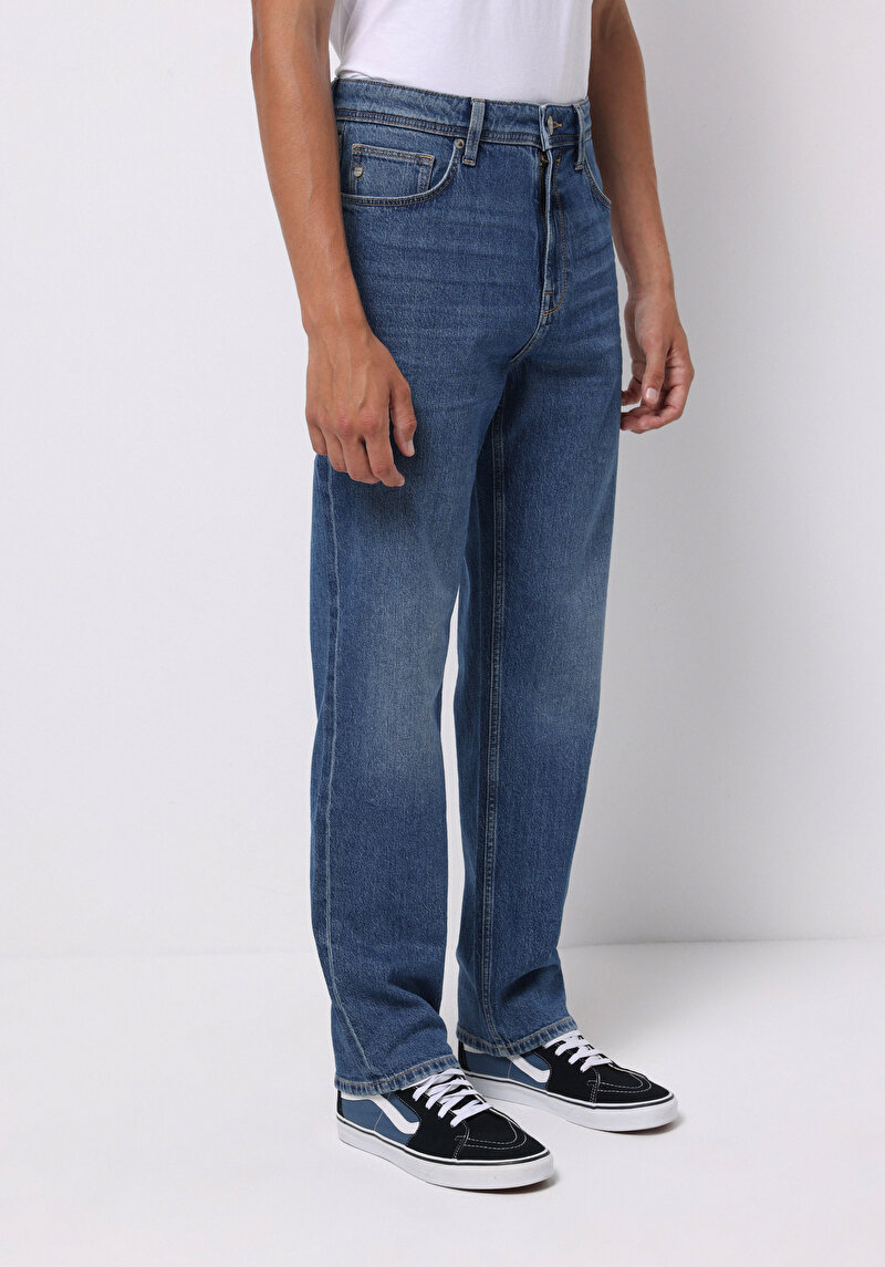 Loose Straight Fit Erkek İndigo Jean Pantolon