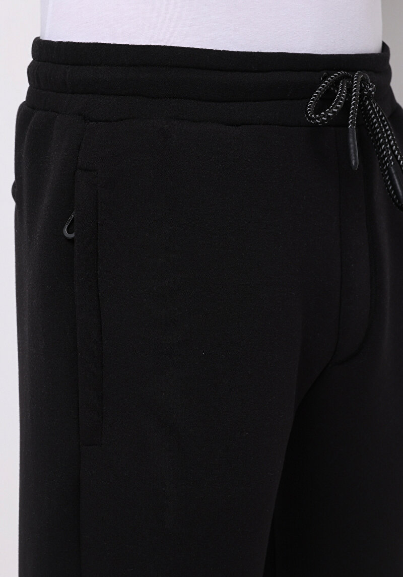 Regular Fit Orta Bel Düz Erkek Siyah Eşofman Altı