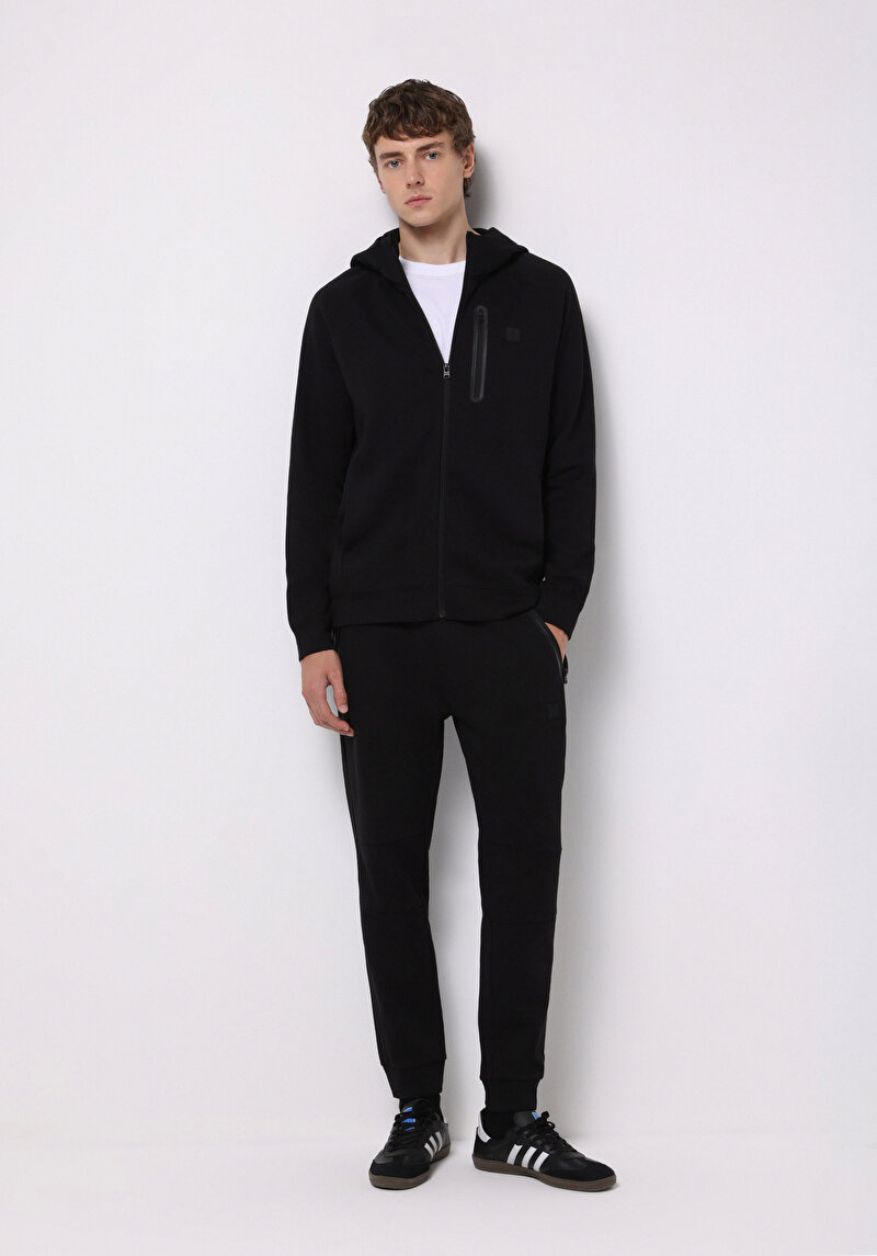 Regular Fit Orta Bel Düz Erkek Siyah Eşofman Altı