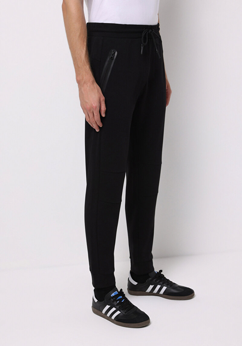 Regular Fit Orta Bel Düz Erkek Siyah Eşofman Altı