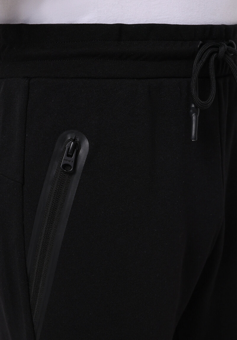 Regular Fit Orta Bel Düz Erkek Siyah Eşofman Altı