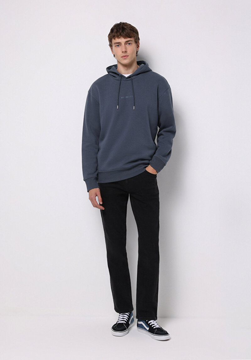 Comfort Fit Erkek Mavi Sweatshirt