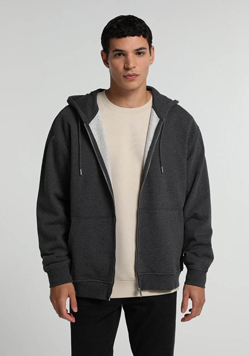 Oversize Fit Erkek Antrasit Sweatshirt