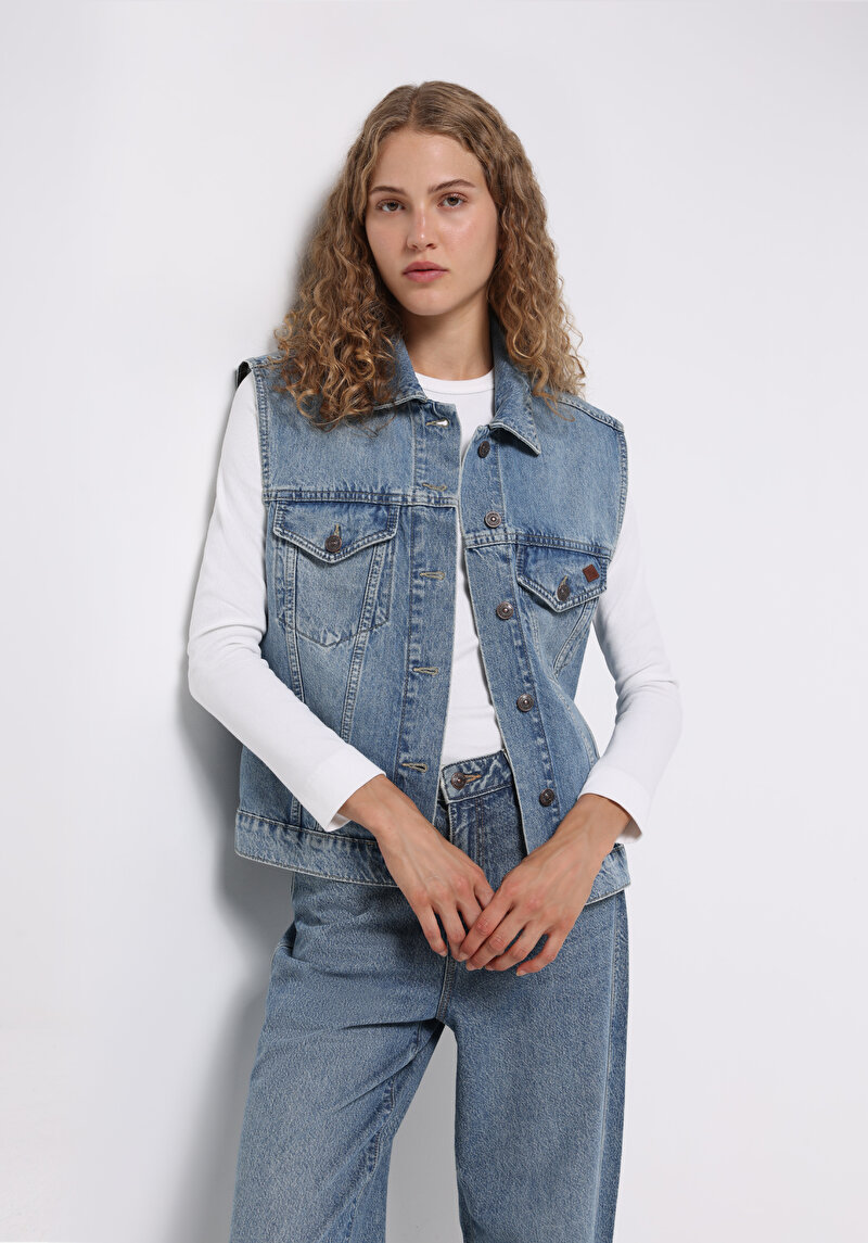 Oversize Fit     Kadın Mavi Yelek