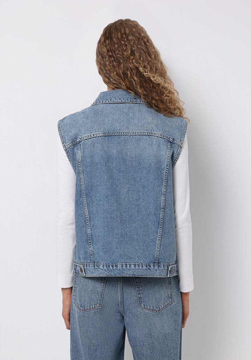 Oversize Fit Kadın Mavi Yelek