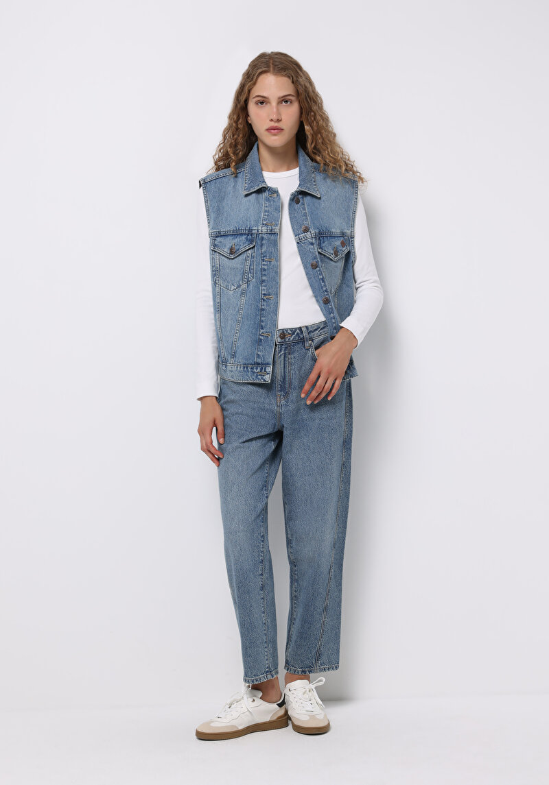Oversize Fit Kadın Mavi Yelek