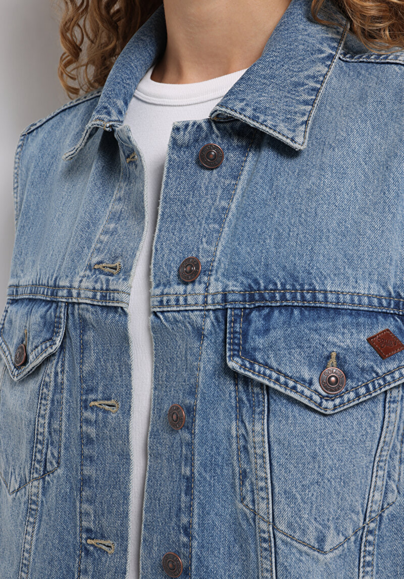Oversize Fit Kadın Mavi Yelek