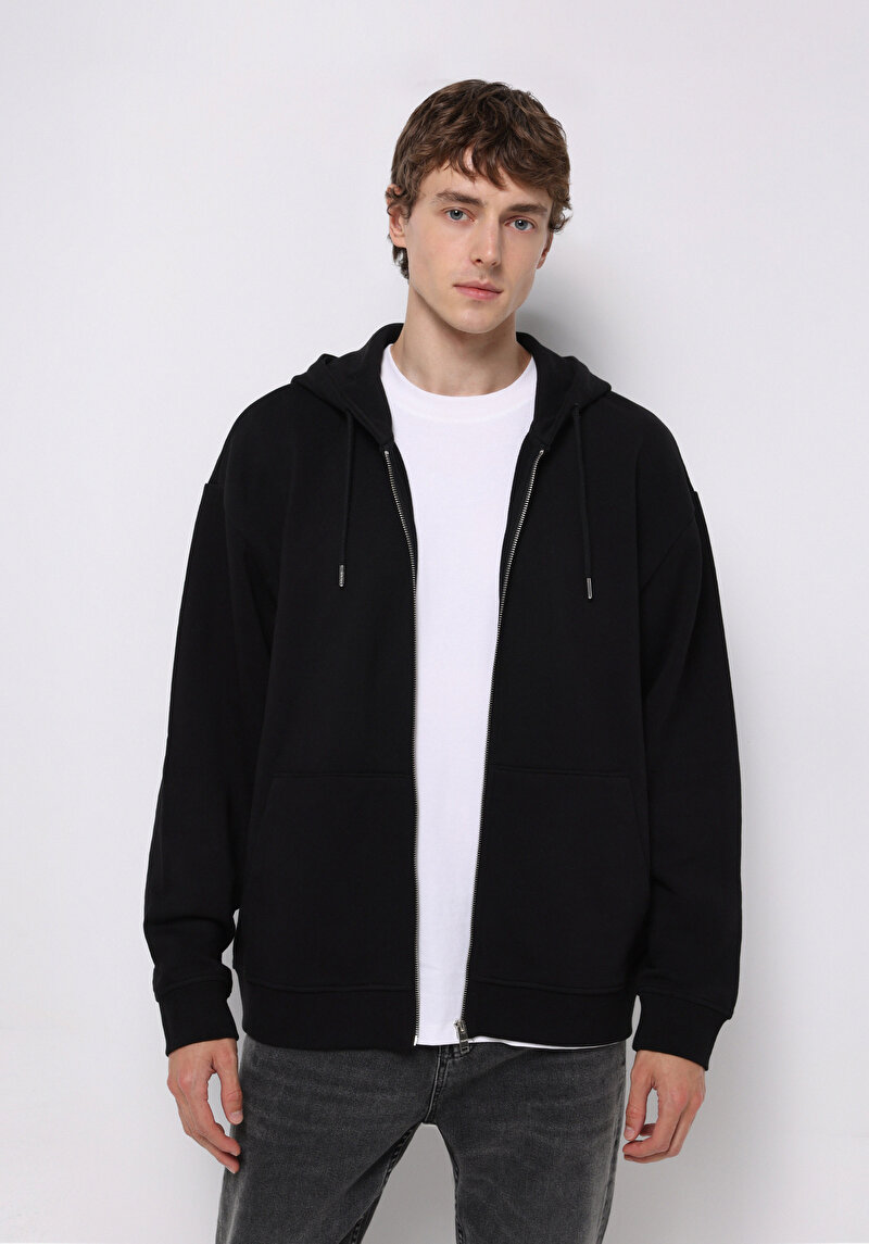 Oversize Fit Erkek Siyah Sweatshirt