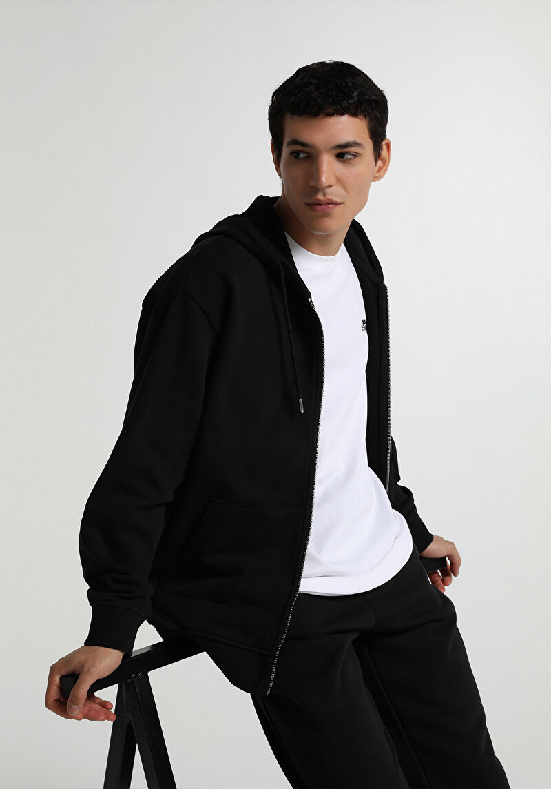 Oversize Fit Erkek Siyah Sweatshirt