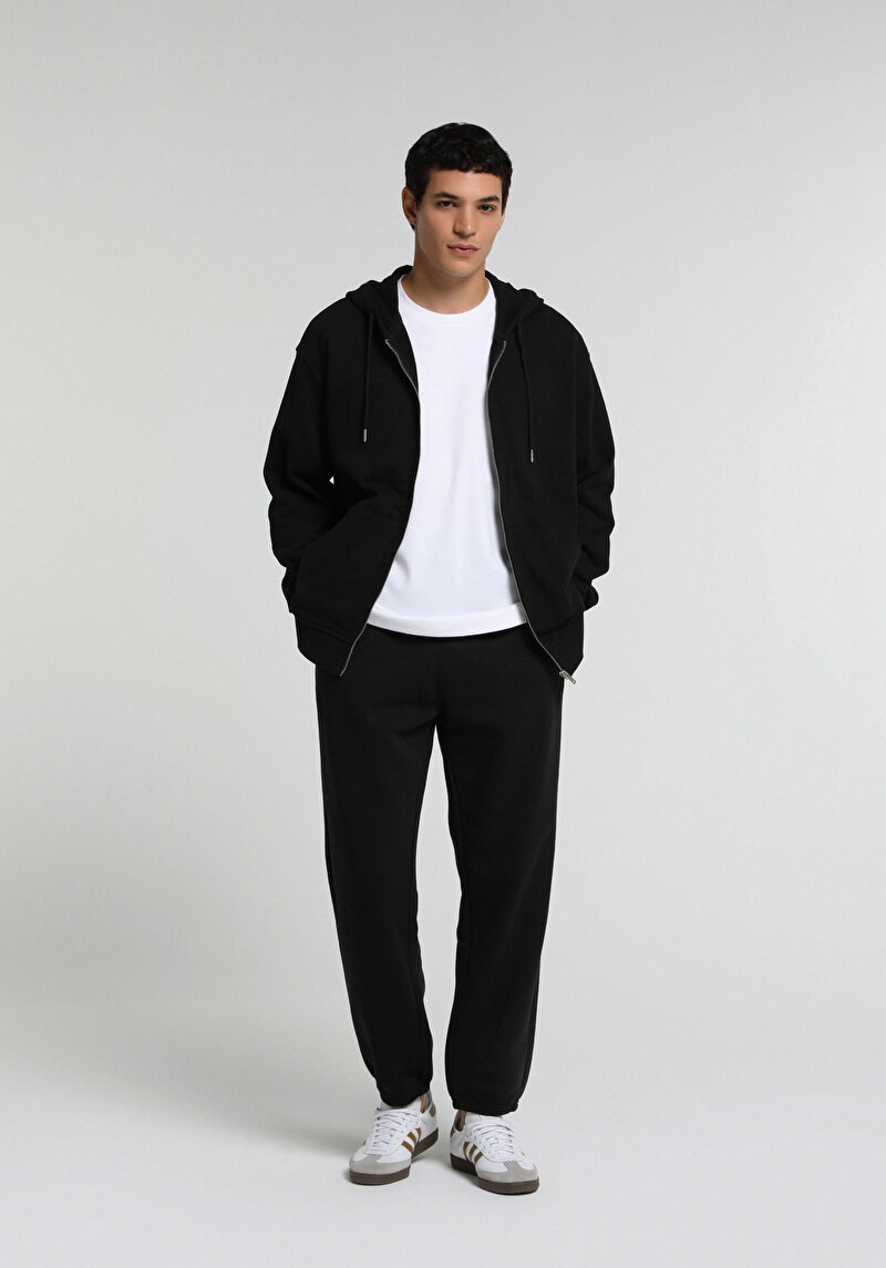 Oversize Fit Erkek Siyah Sweatshirt