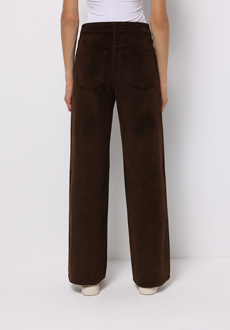 Berry Fit Yüksel Bel Geniş Paça Kadın Kahverengi Pantolon