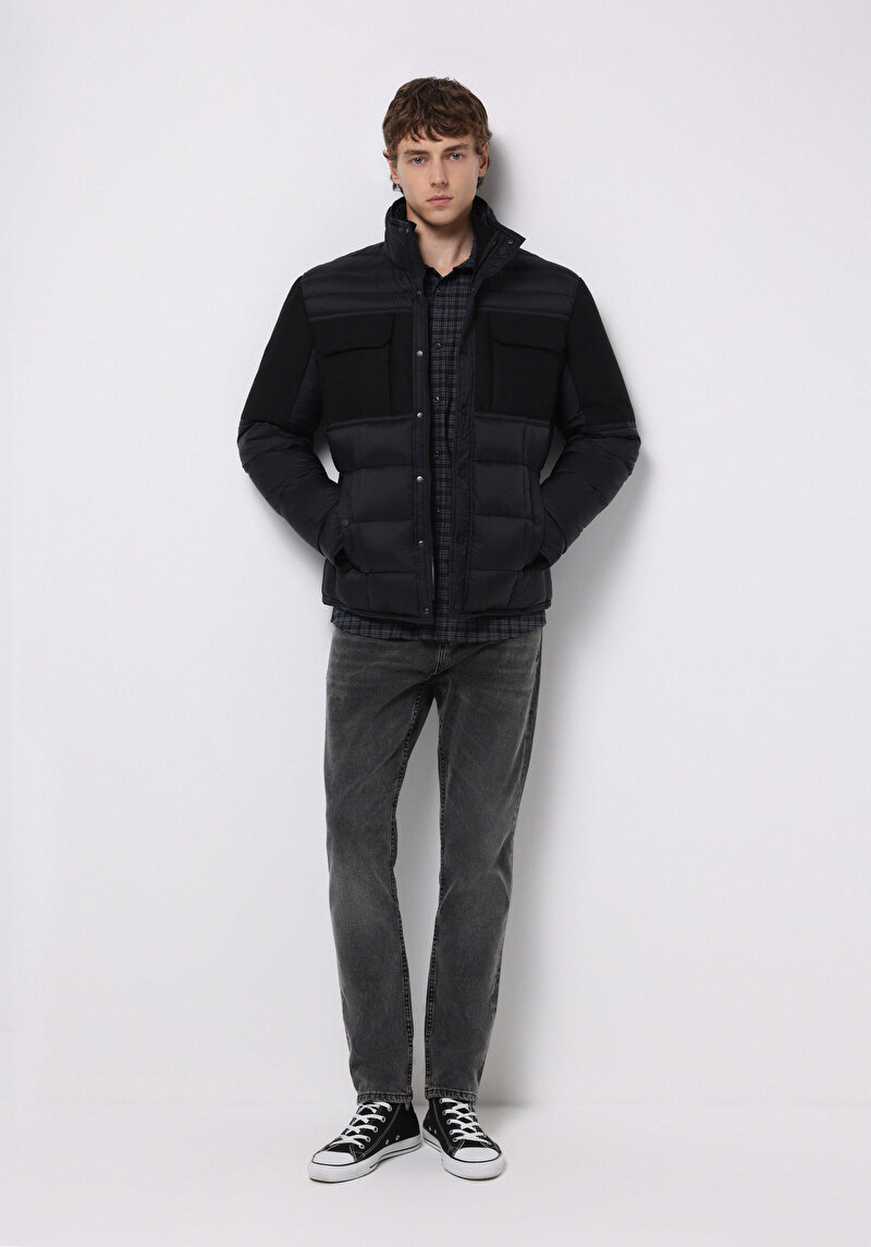 Slim Fit Erkek Siyah Mont