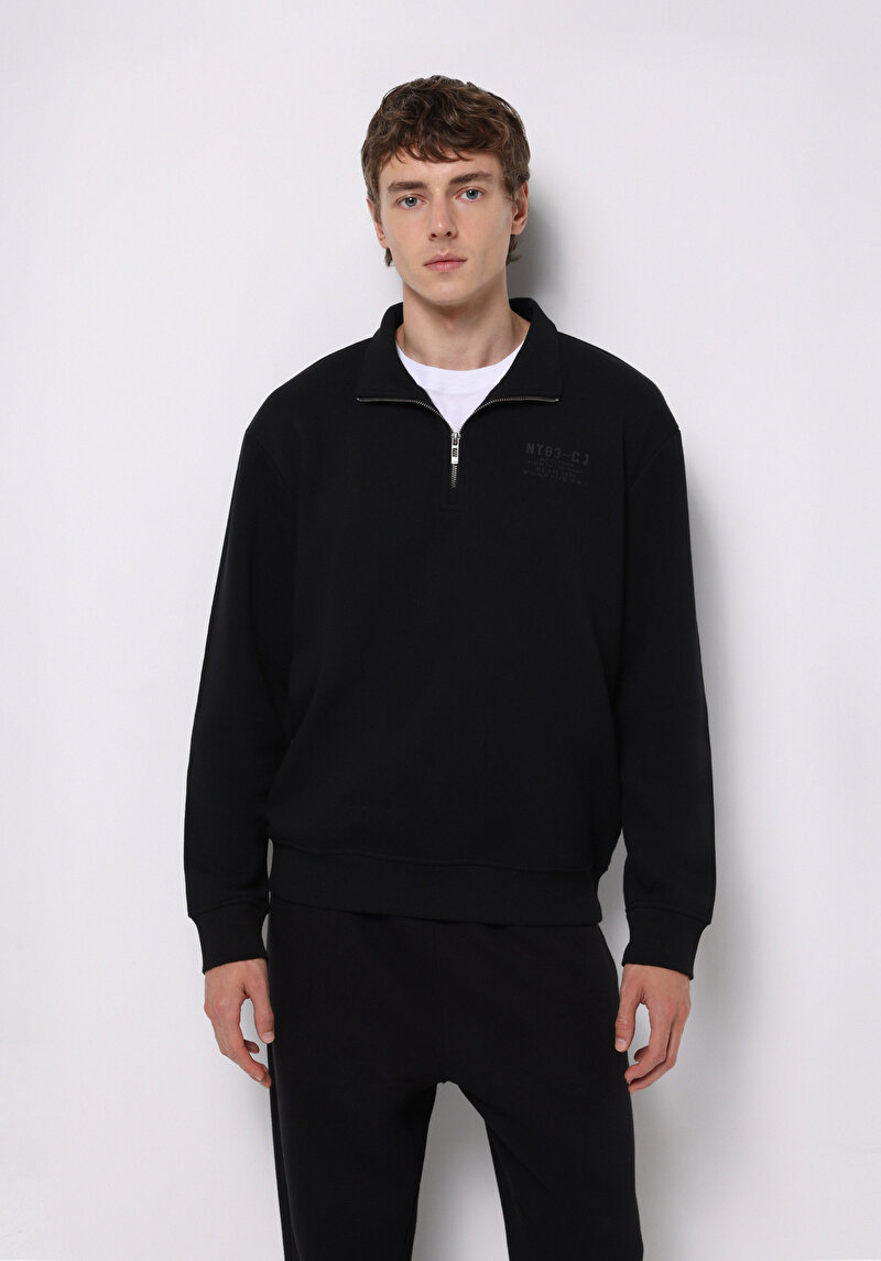 Comfort Fit   Erkek Siyah Sweatshirt