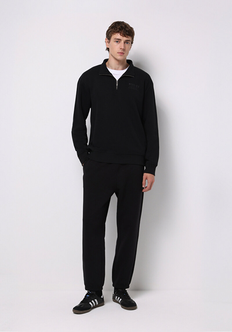 Comfort Fit Erkek Siyah Sweatshirt