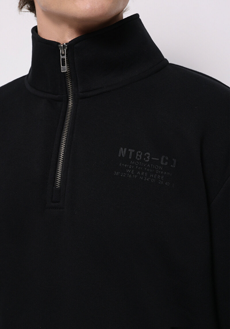 Comfort Fit Erkek Siyah Sweatshirt
