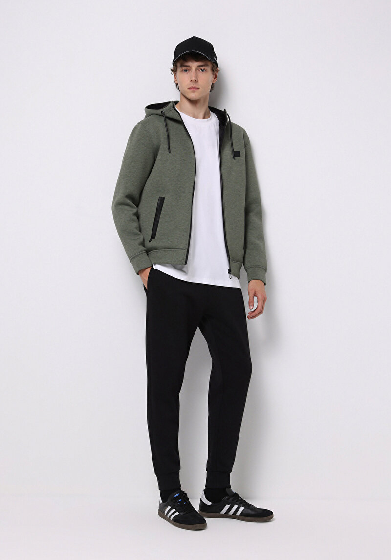 Slim Fit Orta Bel Düz Erkek Siyah Eşofman Altı