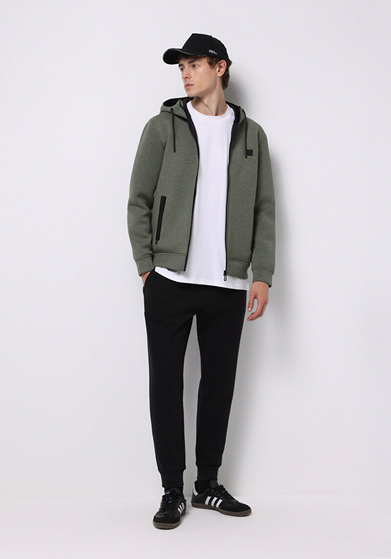 Slim Fit Orta Bel Düz Erkek Siyah Eşofman Altı