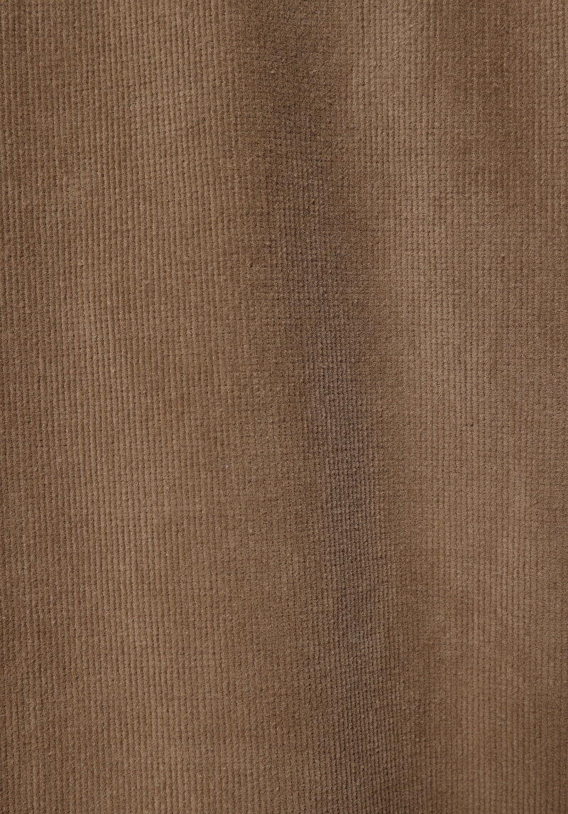 Regular Fit Shirt Neck Düz Kadın Bej Uzun Kol Gömlek