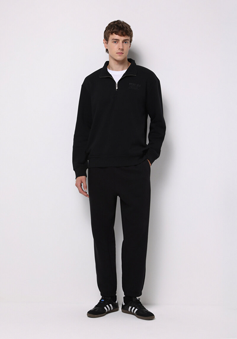 Loose Fit Orta Bel Düz Erkek Siyah Eşofman Altı