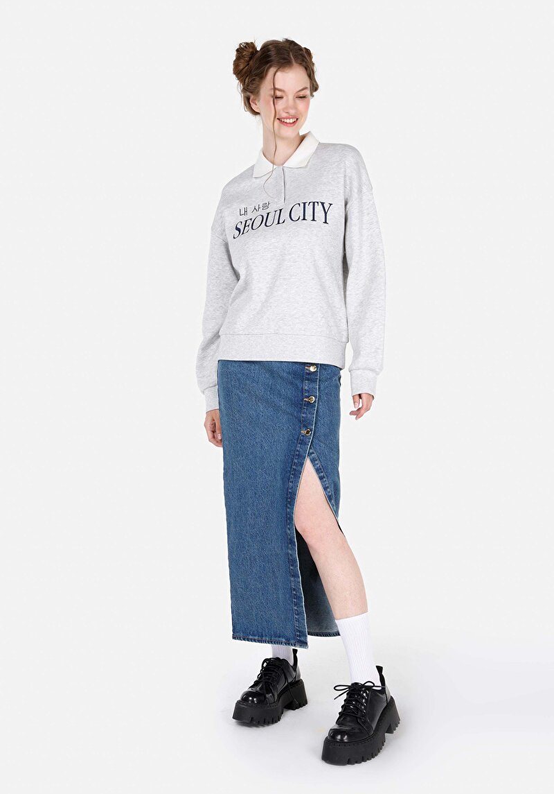 Slim Fit Pamuklu Kadın Mavi Etek