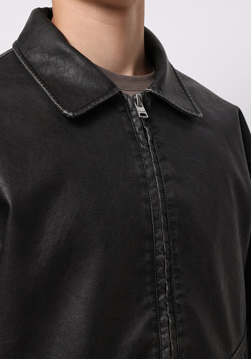 Regular Fit     Erkek Siyah Mont Pu