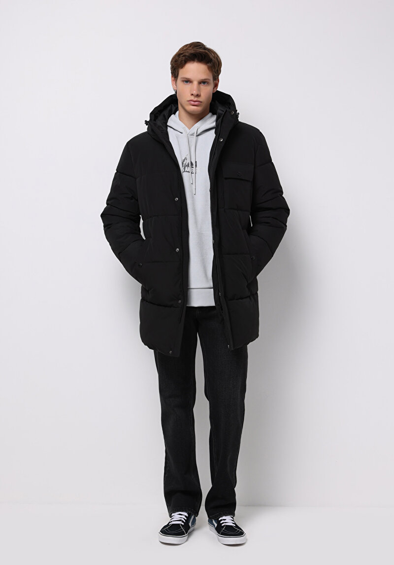 Regular Fit Erkek Siyah Kaban