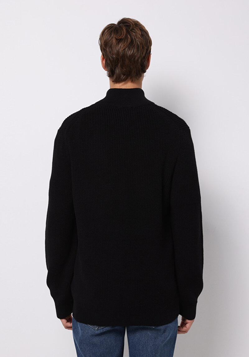 Regular Fit High Neck Jakarlı Erkek Siyah Kazak