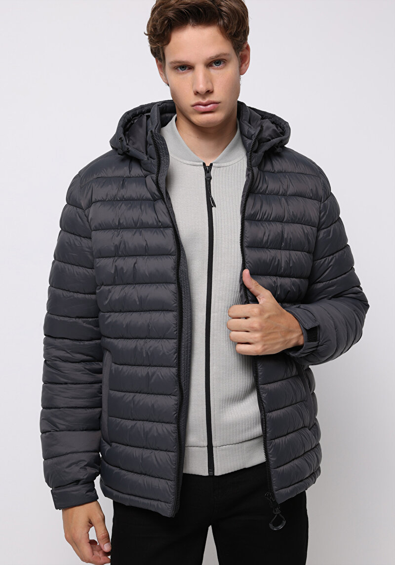 Slim Fit     Erkek Antrasit Mont