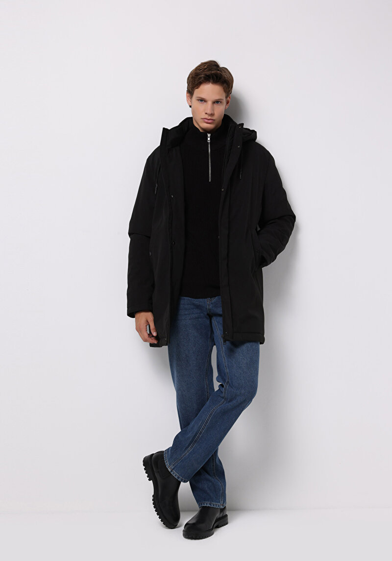 Regular Fit Erkek Siyah Kaban