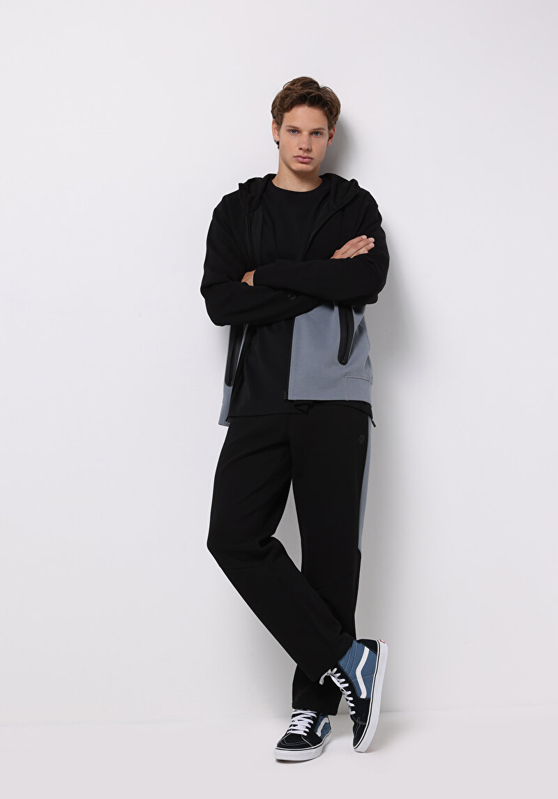 Regular Fit Orta Bel Düz Erkek Siyah Eşofman Altı