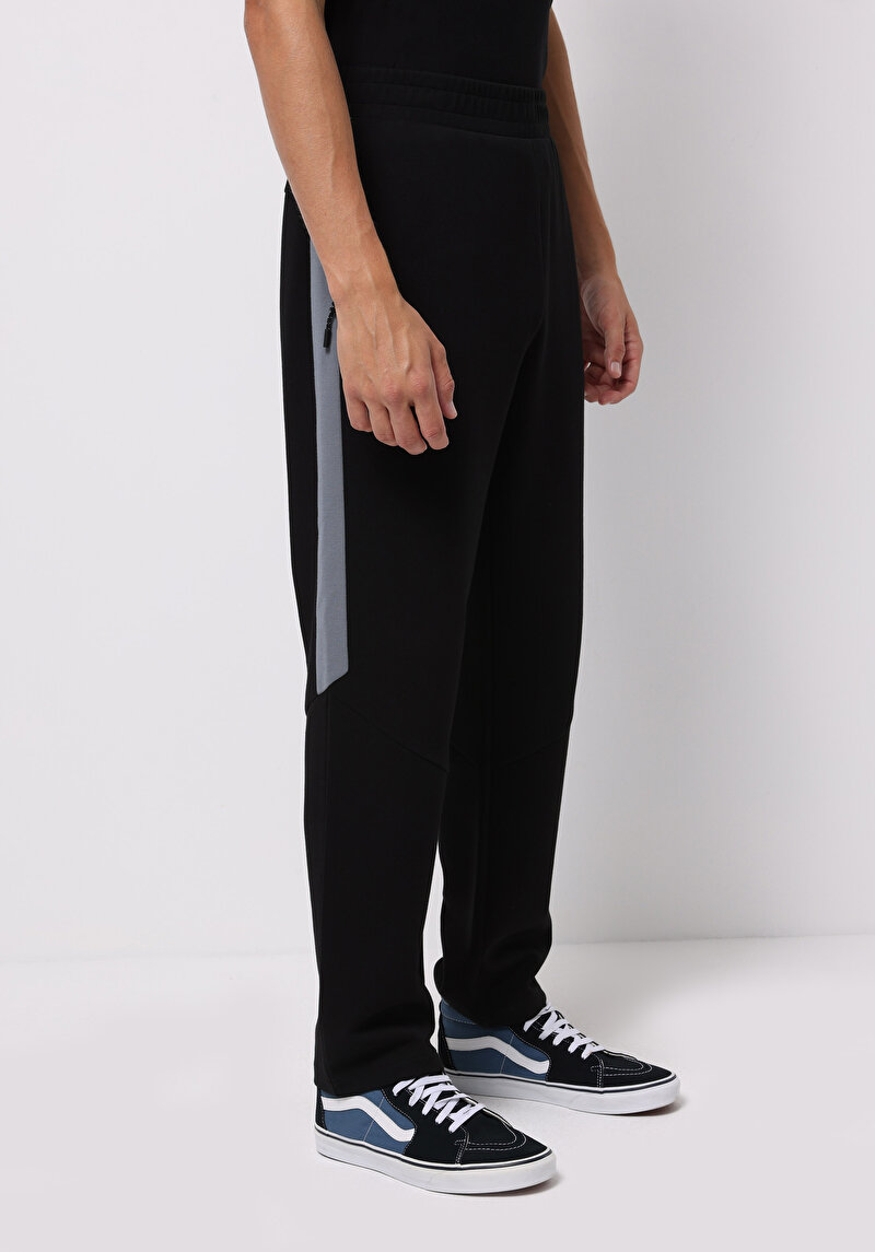 Regular Fit Orta Bel Düz Erkek Siyah Eşofman Altı