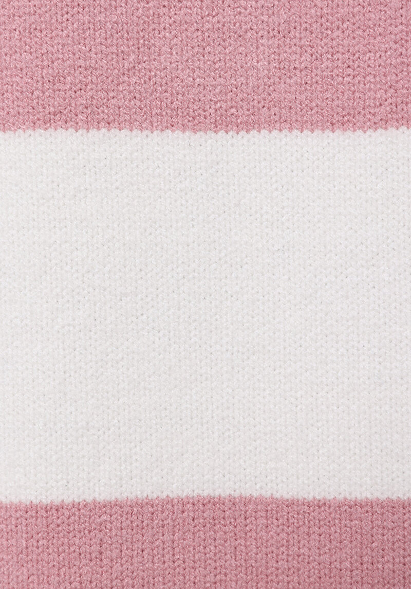 Regular Fit Polo Yaka Çizgili Kadın Pembe Kazak