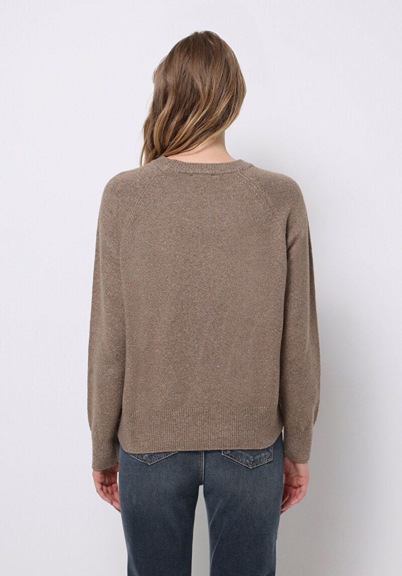 Regular Fit Yuvarlak Yaka Düz Kadın Kahverengi Kazak